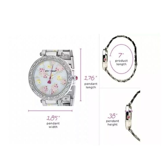 BETSEY JOHNSON WOMEN’’S Pale Blue FLORAL WRISTWATCH FLOWERS RHINESTONES New in B main image 5